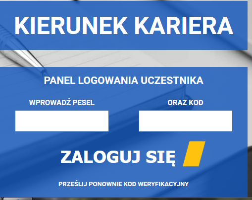 Obraz panelu logowania do systemu bonów szkoleniowych dla klientów projektu Kierunek Kariera