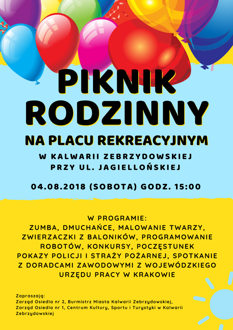 Piknik rodzinny w Kalwarii Zebrzydowskiej - plakat zapowiadający wydarzenie