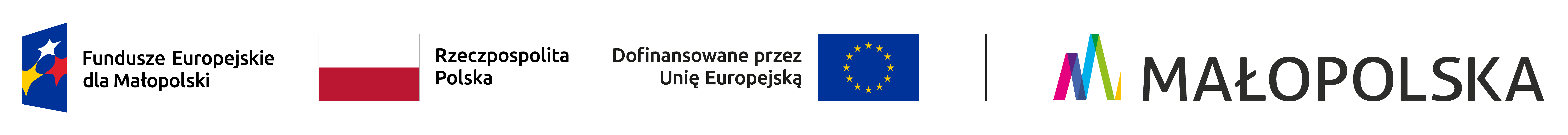 Zestawienie logotypów informujące o dofinansowaniu projektu z programu Fundusze Europejskie dla Małopolski