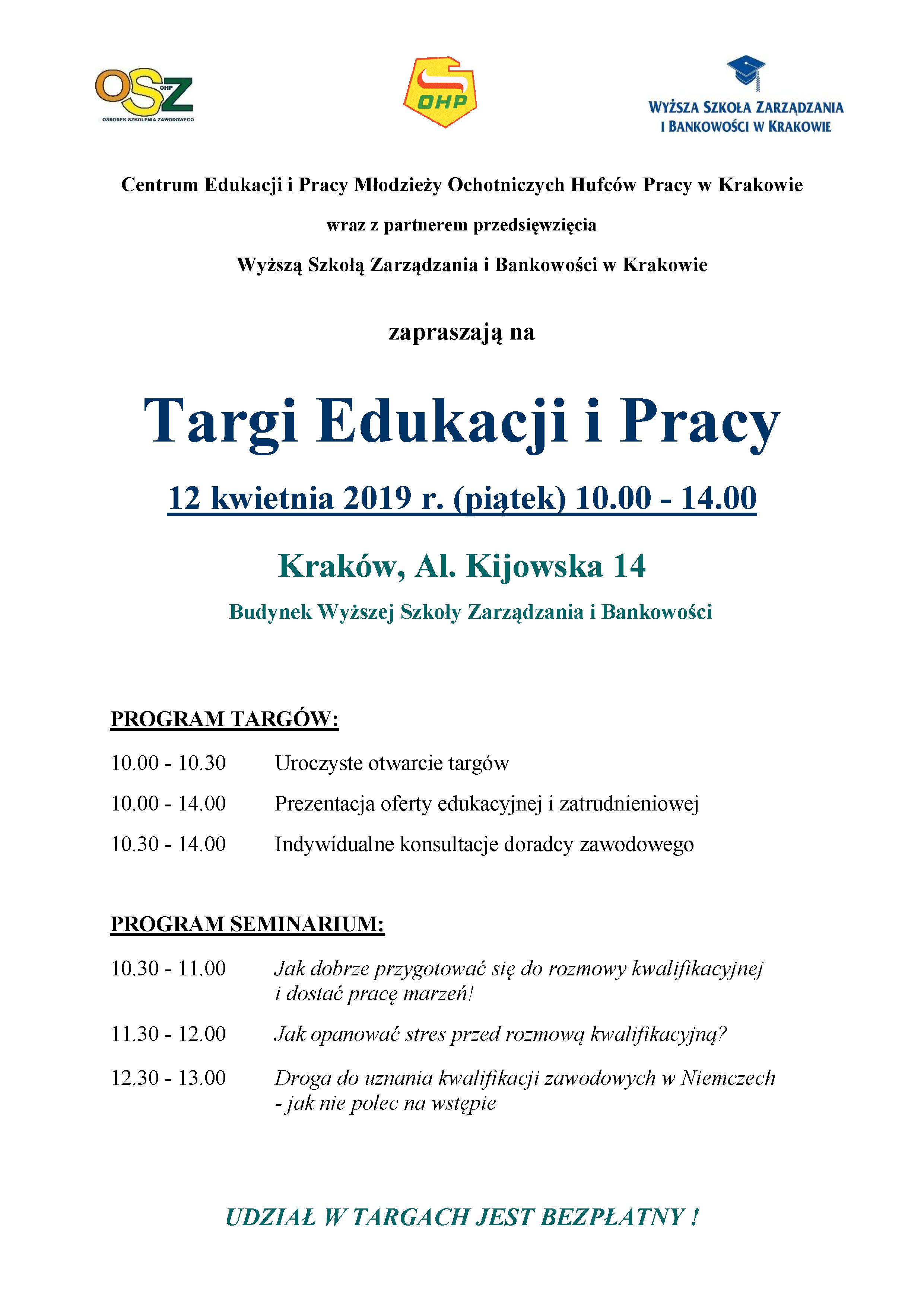 Plakat promujący Targi Pracy i Edukacji w Krakowie