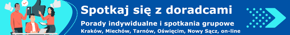 Baner odsyłający do podstrony umożliwiającej rejestrację zdalną do doradców zawodowych.